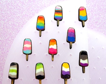 Pride flag popsicle stud earring, trans bisexual lesbian nonbinary pansexual asexual agender aromantic, LGBTQ cute pride merch, handmade