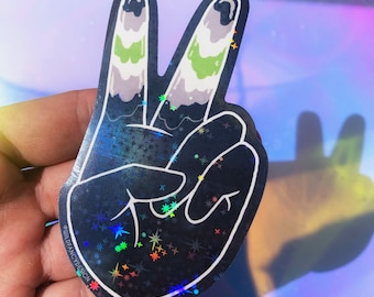 Adesivos holográficos de mãos de agênero | bandeira do orgulho, sinal de paz, vinil brilhante à prova d'água permanente, para planejadores, garrafas de água, laptops