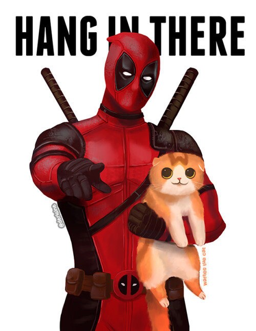 Deadpool Motivational Poster With Cute Cat Hang in There Etsy