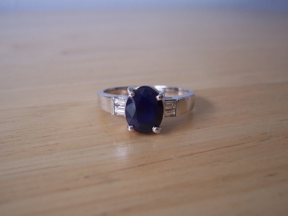 Vintage Natural Sapphire and Diamond Ring in 14kt… - image 1