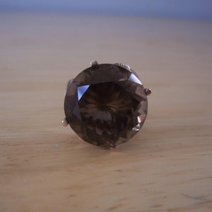 Huge Vintage Natural Smokey Quartz Ring with Leaves in 14kt Yellow Gold