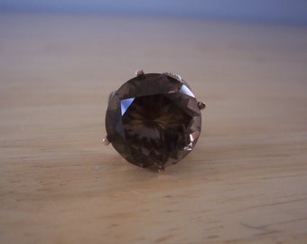 Huge Vintage Natural Smokey Quartz Ring with Leaves in 14kt Yellow Gold
