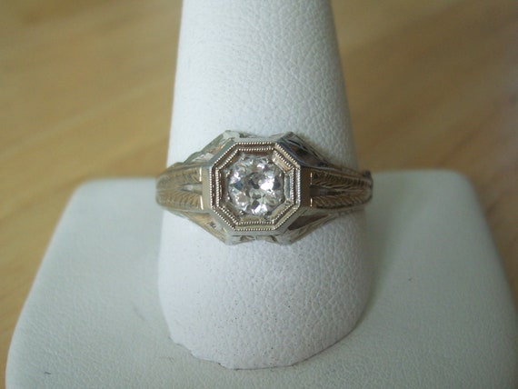 Vintage Natural Diamond Solitaire Ring in White G… - image 3