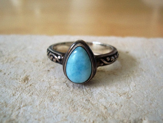 Vintage Pear Shaped Natural Larimar Sterling Silv… - image 1