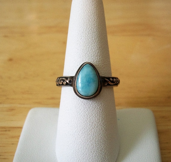 Vintage Pear Shaped Natural Larimar Sterling Silv… - image 2