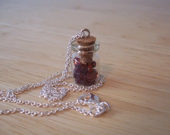 Natural faceted Garnet January Birthstone in a Bottle with Sterling Silver Chain