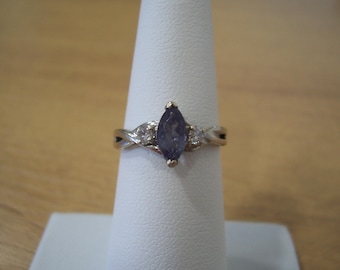 Vintage Natural Tanzanite and Diamond Ring in White Gold