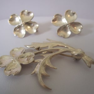 Vintage Nye Dogwood Brooch and Earrings set in Sterling Silver