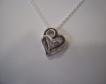 Vintage Natural Black Diamond Pendant and Chain in Sterling Silver