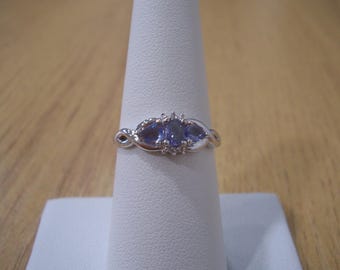 Vintage Natural Tanzanite and Diamond Accent Ring in White Gold