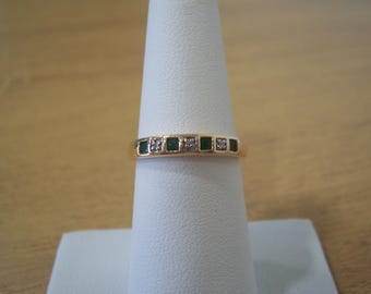 Vintage Natural Emerald and Diamond Band Ring