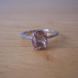 Natural Oval Light Pink tourmaline and Diamond Ring in White Gold