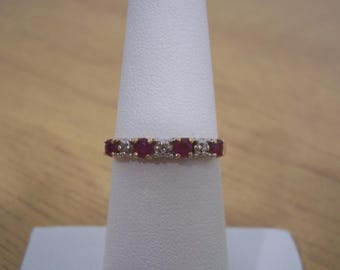 Vintage Natural Ruby and Diamond Band Ring in Yellow Gold