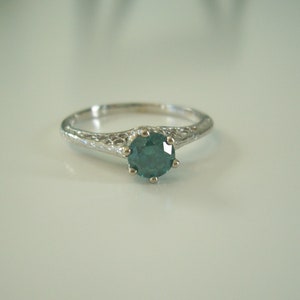 New Handmade Natural Blue Diamond Solitaire Wedding Engagement Ring in White Gold vintage Wax Cast Setting