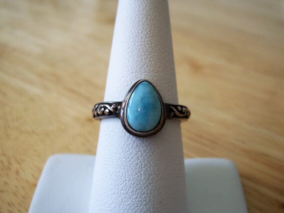 Vintage Pear Shaped Natural Larimar Sterling Silv… - image 3