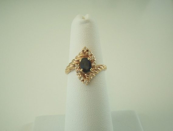 Vintage Natural Blue Sapphire and Diamond Ring in… - image 1