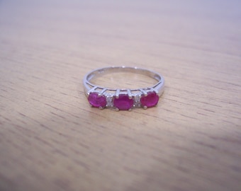 Vintage Natural Ruby and Diamond Band Ring in White Gold