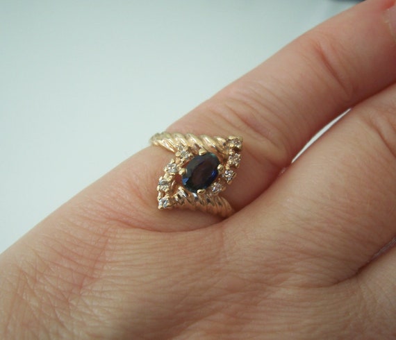 Vintage Natural Blue Sapphire and Diamond Ring in… - image 7