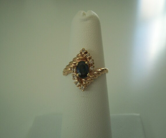 Vintage Natural Blue Sapphire and Diamond Ring in… - image 2