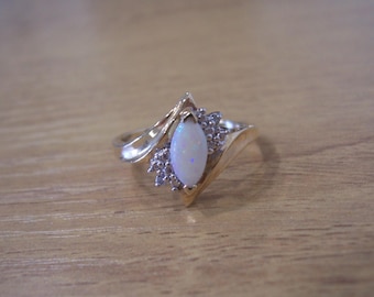 Vintage Natural Marquis Opal and Diamond Ring in Yellow Gold