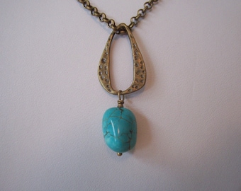 Hand made Boho Turquiose Bead necklace with Brass Chain