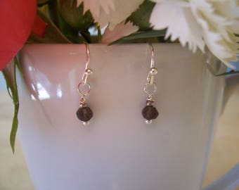 Dainty Smoky Quartz Bead Dangle Earrings in Silver