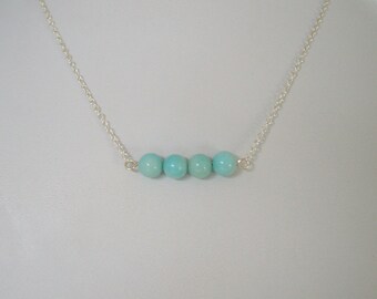 Natural Larimar Bar Style Beaded Necklace in Sterling Silver