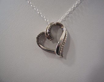 Vintage natural black and white diamond Pendant and Chain in Sterling Silver