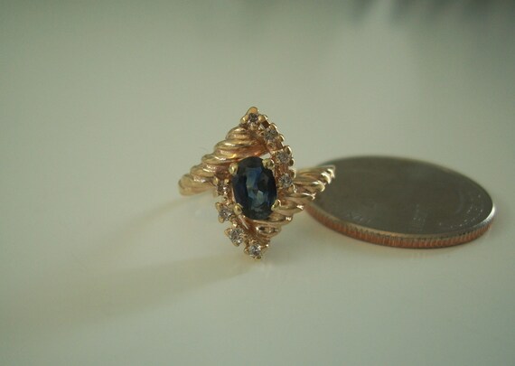 Vintage Natural Blue Sapphire and Diamond Ring in… - image 6