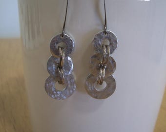 Handmade Metal Washer Modern Dangle Earrings with Sterling Silver Ear wires