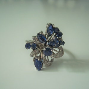 Vintage Palladium Natural Sapphire and Diamond Cocktail Ring
