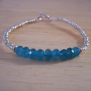 Natural Apatite Beaded Bracelet 7 inches Silver beads