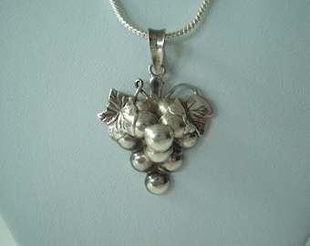 Vintage Sterling Silver Grapes and Leaves Pendant