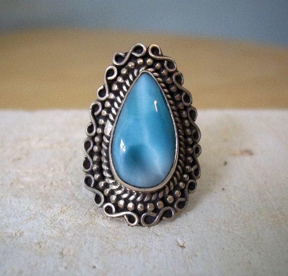 Vintage Natural Larimar Ring in Sterling Silver P… - image 2