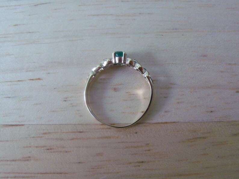 Vintage Dainty Natural Emerald Oval and Diamond Accent Ring in Yellow Gold