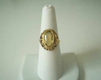 Huge Vintage Oval Lemon Citrine Ring in Yellow Gold