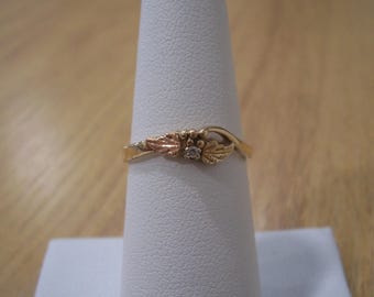 Vintage Natural Diamond Black Hills Gold Ring with Leaves and Grapes