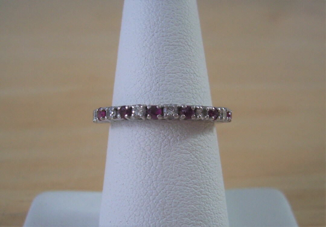Vintage Natural Ruby and Diamond Band Ring in White Gold - Etsy