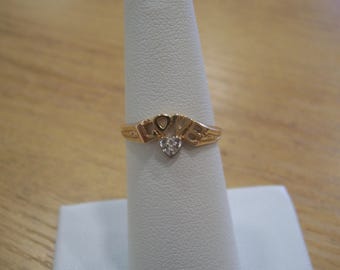 Vintage Natural Diamond Accent Love Ring in Yellow Gold