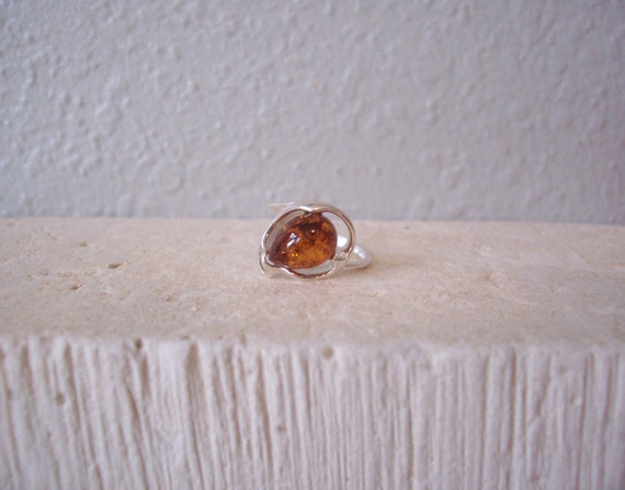 Vintage Natural Amber Pear Shape Stone Ring Set i… - image 2