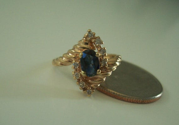 Vintage Natural Blue Sapphire and Diamond Ring in… - image 4