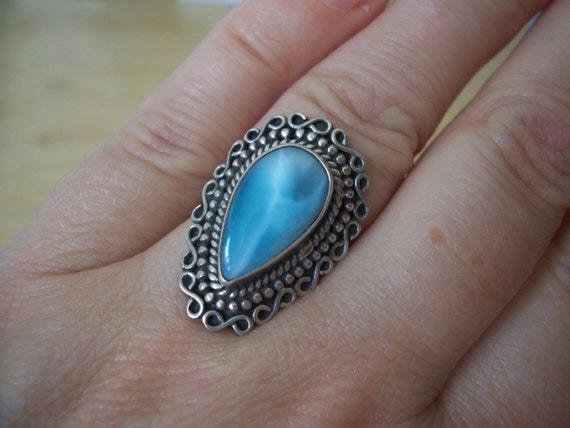 Vintage Natural Larimar Ring in Sterling Silver P… - image 5