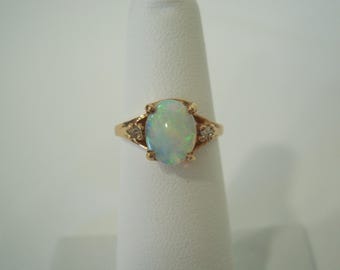 Vintage Natural Opal and Diamond Accent Ring in Yellow Gold