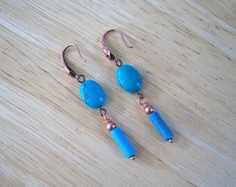 Boho Natural Turquoise Dangle Earrings with Copper Ear Wires