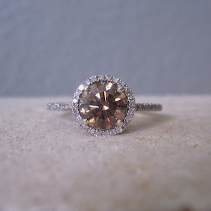 Natural Champagne Diamond Ring set with White Diamond Halo Mount