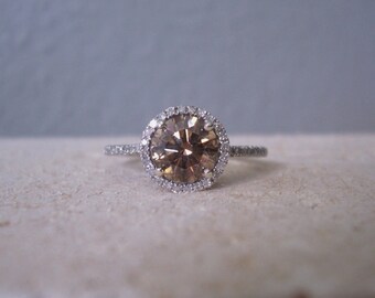 Natural Champagne Diamond Ring set with White Diamond Halo Mount