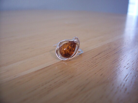 Vintage Natural Amber Pear Shape Stone Ring Set i… - image 3