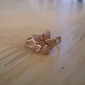 Vintage Natural Diamond Accent Plumeria Flower Ring in 14kt Rose and Yellow Gold