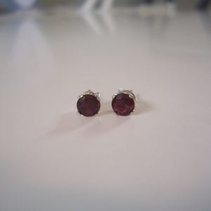 Natural Garnet Studd Earrings in Sterling Silver