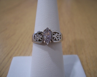 Vintage Natural Marquis Diamond Wedding Engagement Ring in Sterling Silver Unique Design